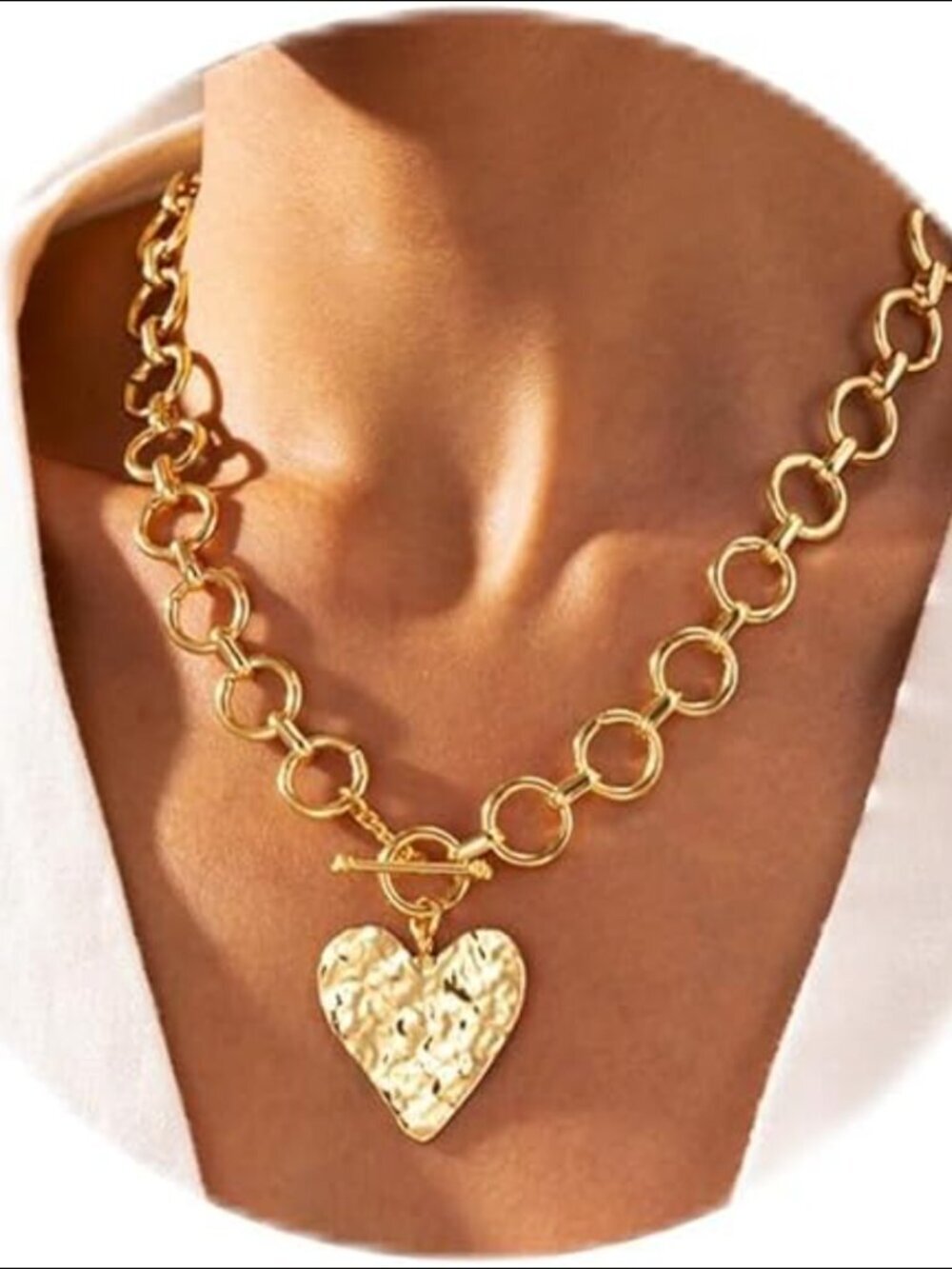 14K Yellow Gold Chunky Heart Pendant Necklace with Toggle Clasp - Picture 3 of 5